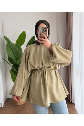 پیراهن حجاب خاکی زنانه اورسایز MOONSC - کد 944832611