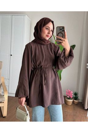 پیراهن حجاب قهوه ای زنانه اورسایز MOONSC - کد 944832640