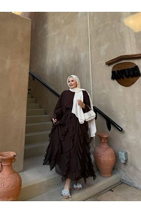 ست بالاتنه و پائین تنه حجاب قهوه ای زنانه رگولار Rabia Ateş - کد 944827856