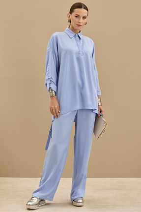 ست بالاتنه و پائین تنه حجاب آبی زنانه رگولار Tığ Triko - کد 945058042