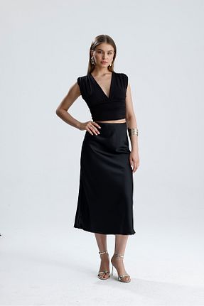 دامن مشکی زنانه ساتن let s shine - کد 944901680