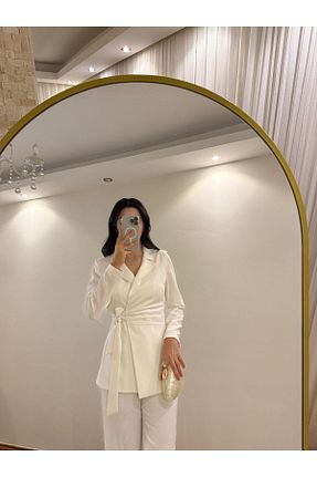 کت بلیزر سفید زنانه بافتنی Mihri Atelier Butik - کد 945090769