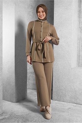 ست گرمکن حجاب قهوه ای زنانه رگولار Alvina - کد 893792201