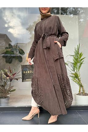 مانتو بلند حجاب قهوه ای زنانه پنبه ای MissWhence - کد 883220982