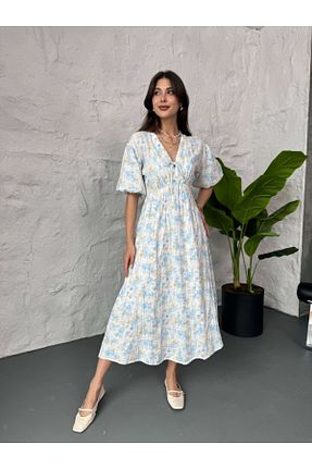 لباس آبی زنانه گلدار Elif Özbey Butik - کد 941353236