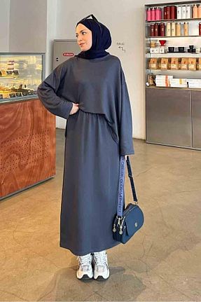 ست بالاتنه و پائین تنه حجاب طوسی زنانه Straight lamelif - کد 839610192