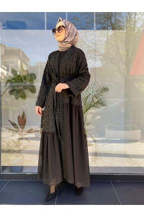 کافتان و کیمونو حجاب مشکی زنانه مخلوط پلی استر Nurcan Çetin - کد 876489771