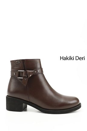 بوت / نیم بوت قهوه ای زنانه چرم خالص GÖNDERİ(R) - کد 923368528