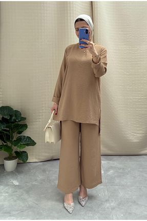 ست بالاتنه و پائین تنه حجاب قهوه ای زنانه رگولار NİSUM MODA - کد 934100920