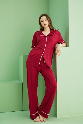 ست لباس راحتی زرشکی زنانه ساده Siyah İnci - کد 904672254