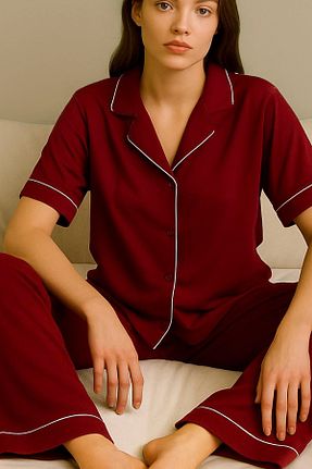 ست لباس راحتی زرشکی زنانه ساده Siyah İnci - کد 904672254