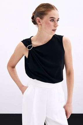 بلوز مشکی زنانه ساده Sateen - کد 903739600