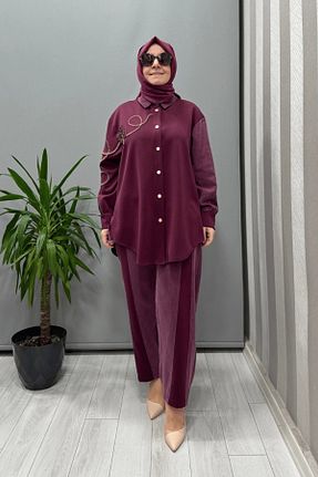 ست بالاتنه و پائین تنه حجاب بنفش زنانه Relaxed Ghisa - کد 921940801