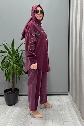 ست بالاتنه و پائین تنه حجاب بنفش زنانه Relaxed Ghisa - کد 921940801