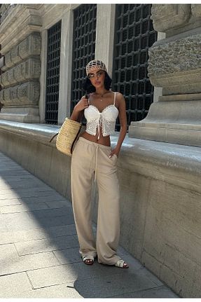 شلوار بژ زنانه مخلوط کتان Brantu - کد 942098222