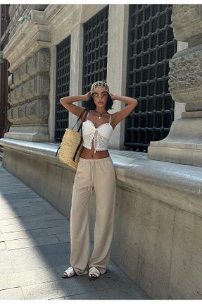 شلوار بژ زنانه مخلوط کتان Brantu - کد 942098222