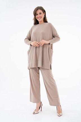 ست بالاتنه و پائین تنه حجاب بژ زنانه رگولار NİSUM MODA - کد 902922613