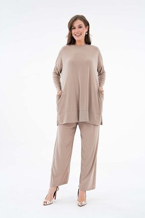 ست بالاتنه و پائین تنه حجاب بژ زنانه رگولار NİSUM MODA - کد 902922613