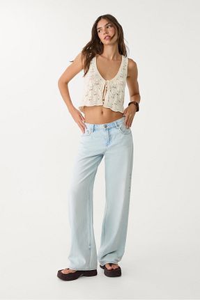 شلوار جین آبی زنانه پاچه گشاد Stradivarius - کد 902048795
