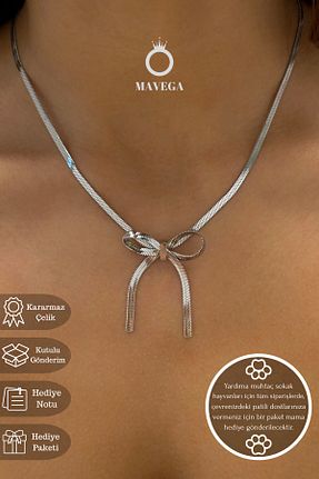 گردنبند استیل ( فولاد ) طوسی زنانه استیل ضد زنگ MAVEGA - کد 896862933