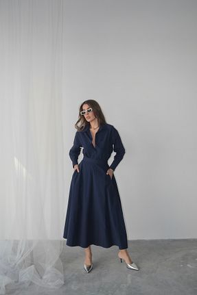 پیراهن سرمه ای زنانه اورسایز Swass - کد 906423178