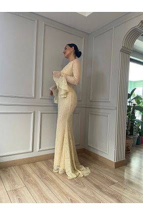 لباس زرد زنانه دانتل SOLİSTOES - کد 917556746