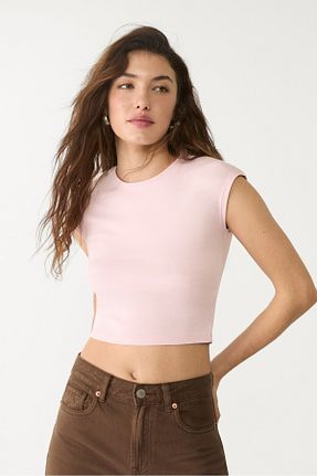 تیشرت صورتی زنانه کراپ Stradivarius - کد 904161248