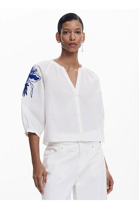 شلوار جین سفید زنانه پاچه گشاد Desigual - کد 944199884