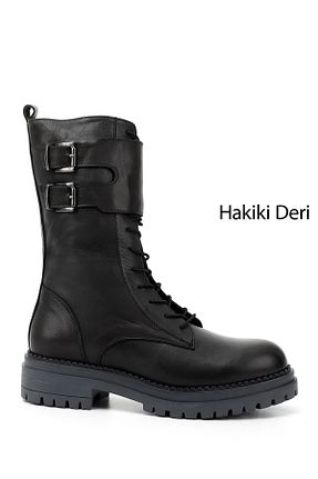 بوت / نیم بوت طوسی زنانه چرم خالص GÖNDERİ(R) - کد 944346146
