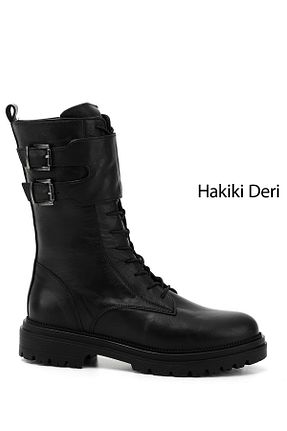 بوت / نیم بوت مشکی زنانه چرم خالص GÖNDERİ(R) - کد 944346307