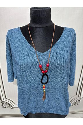 بلوز آبی زنانه ساده AGORATEKSTİL - کد 944646523
