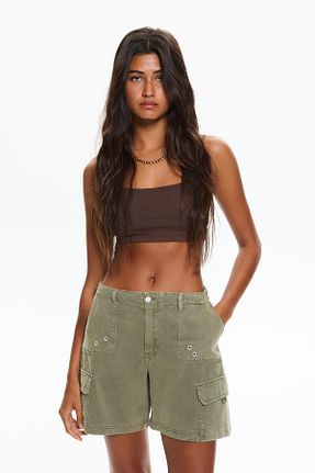 شلوارک و برمودا خاکی زنانه پنبه ای Pull & Bear - کد 944702653