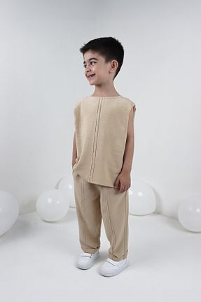 ست بالاتنه و پائین تنه بژ بچه گانه بافتنی SEUZ KIDS CHILDREN