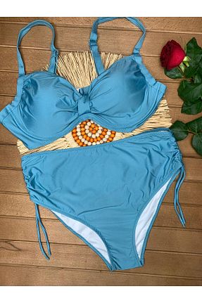ست بیکینی سایز بزرگ آبی ساده XORVİO - کد 945224081
