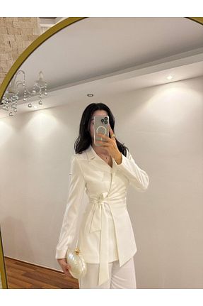 کت بلیزر سفید زنانه بافتنی Mihri Atelier Butik - کد 945090769