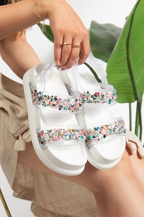 صندل سفید زنانه پاشنه تخت PLN SHOES - کد 945101814