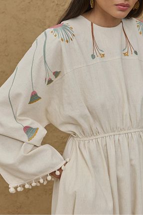 لباس سفید زنانه مخلوط کتان Fahhar - کد 945346092