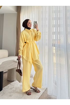 ست بالاتنه و پائین تنه حجاب زرد زنانه اورسایز feiruz - کد 945185875