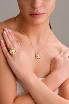 ست نقره زرد زنانه زیرکن İSTANBULTAKI925 - کد 919808915
