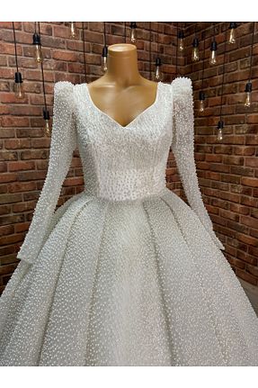 لباس عروس سفید زنانه توری RENGARENG - کد 926355106