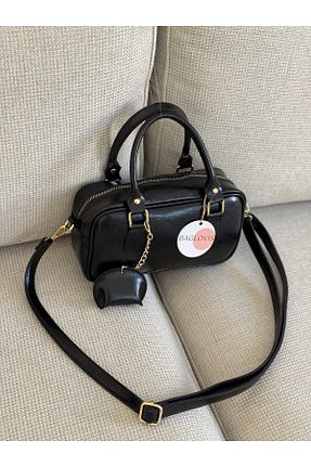 کیف دوشی مشکی زنانه چرم مصنوعی BAGLOVİS - کد 902666566