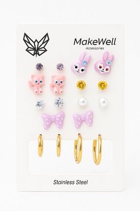 گوشواره استیل (فولاد) رنگی بچه گانه استیل ضد زنگ MakeWell - کد 870889808
