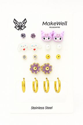 گوشواره استیل (فولاد) رنگی بچه گانه استیل ضد زنگ MakeWell - کد 885289328
