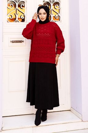 تونیک حجاب زرشکی زنانه تریکو Tesettür Dünyası - کد 847609577