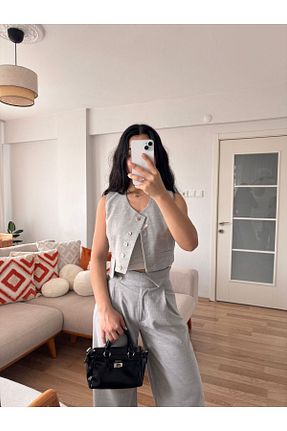 کت و شلوار طوسی زنانه یقه هفت Enter - کد 903974395