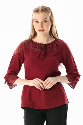 بلوز زرشکی زنانه ساده Eliş Şile Bezi - کد 93083523