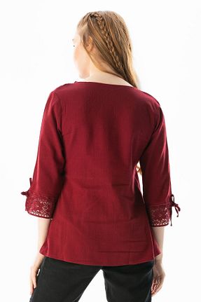 بلوز زرشکی زنانه ساده Eliş Şile Bezi - کد 93083523