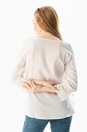 بلوز سفید زنانه ساده Eliş Şile Bezi - کد 93077385