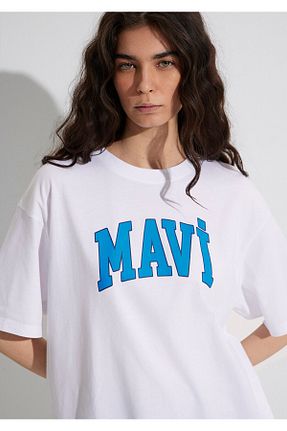 تیشرت سفید زنانه اورسایز Mavi - کد 235757548