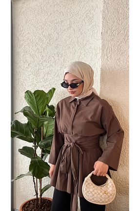 پیراهن قهوه ای زنانه Boyundan Bağlamalı lamina - کد 946011553